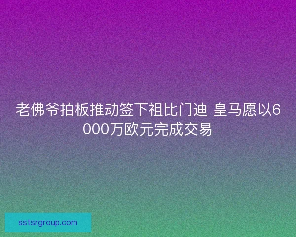 老佛爷拍板推动签下祖比门迪 皇马愿以6000万欧元完成交易
